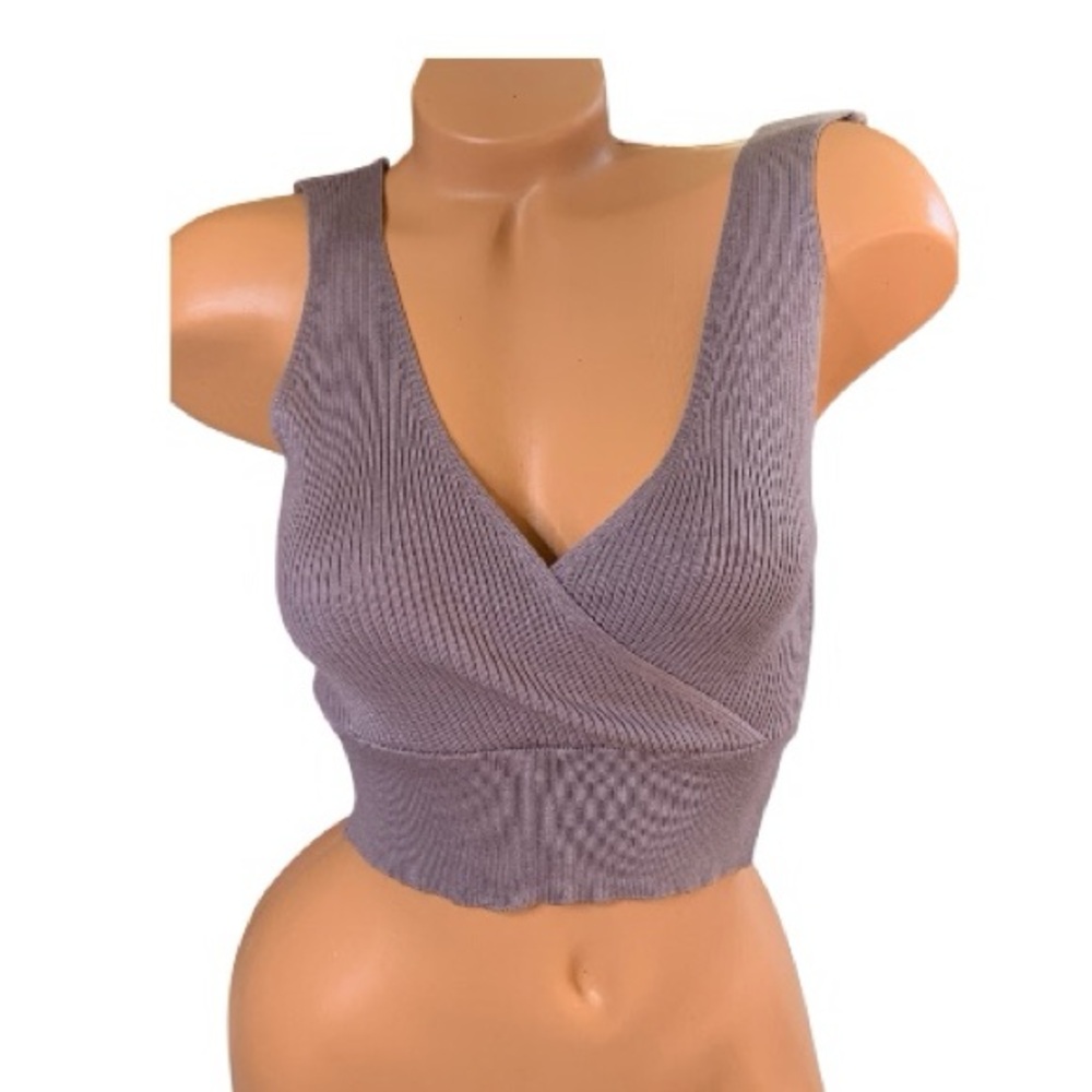 Dreamers by Debut Ribbed Crop Top in blush purple size large